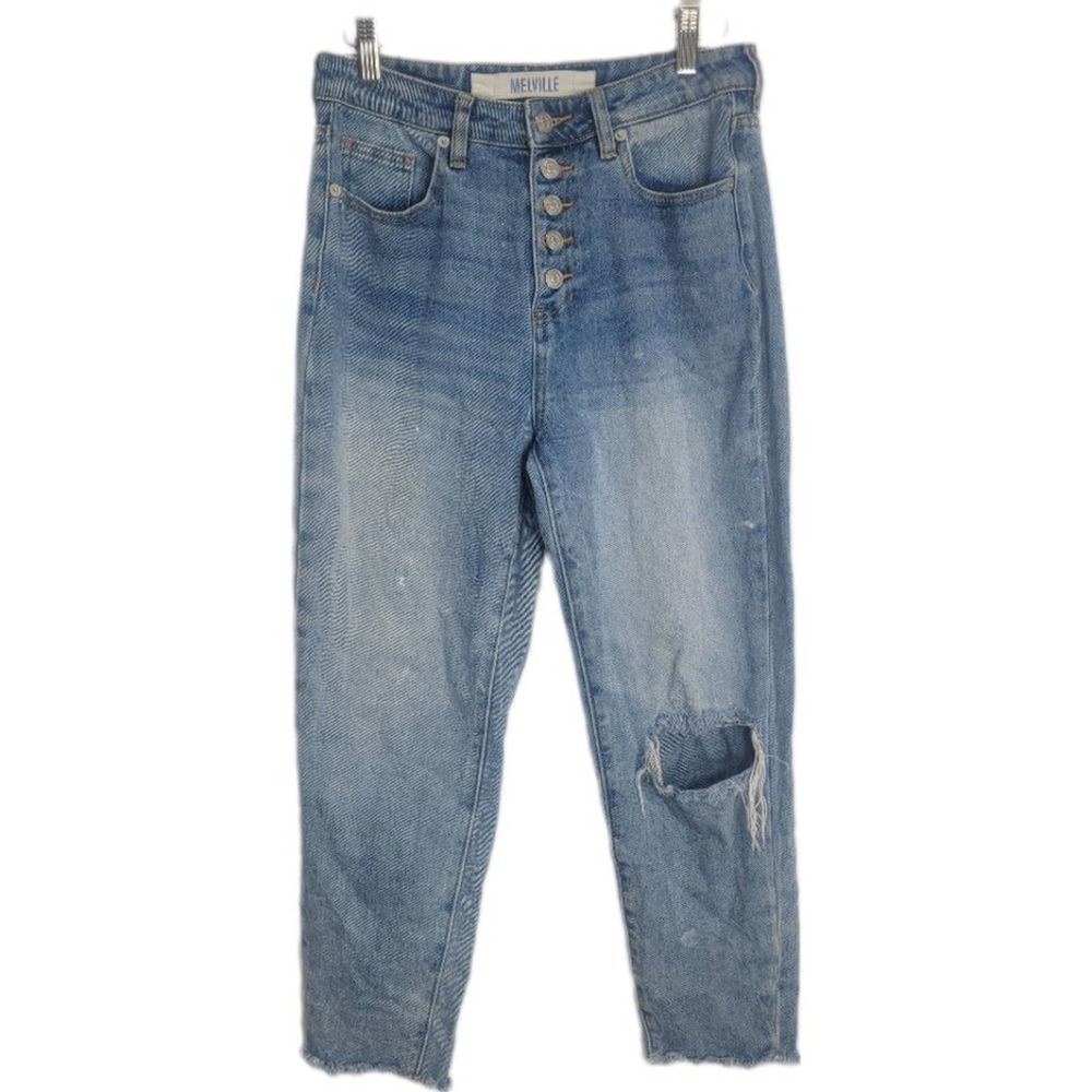 MELVILLE Denim High Waisted distressed cut off straight leg jeans